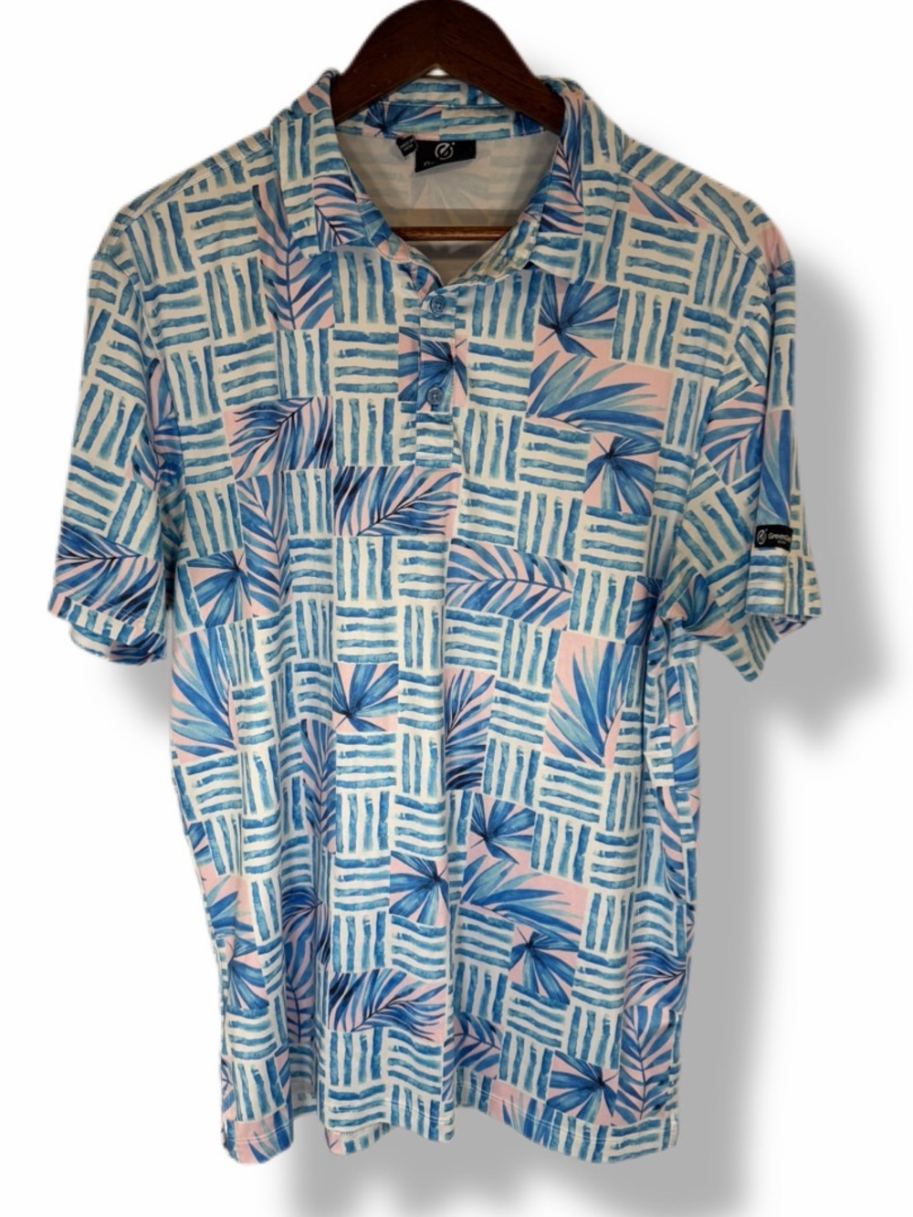 GreenSide Golf Men’s Tropical Performance Polo Blue Pink Size Medium